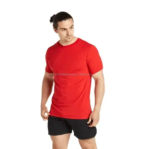 थोक पुरुषों लाल रंग पेशी फिट जिम फिटनेस टी शर्ट, 2021 थोक आदेश कस्टम अपने खुद के डिजाइन के साथ फिटनेस टीशर्ट