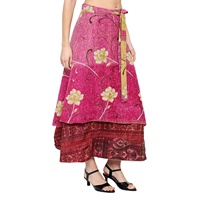 Vintage de polietileno Reversible seda abrigo alrededor de la falda tamaño libre de las mujeres Sarong