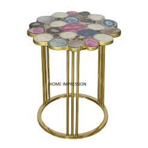 Grossiste Petite table d'appoint de luxe avec dessus en agate et base en métal doré Table d'appoint en agate marbrée pour la décoration du salon à un prix attractif - Product Image 2