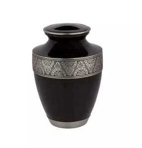 Urna de cremación de cenizas para adultos, Metal conmemorativo con esmalte negro grabado, estilo americano/europeo - Product Image 2