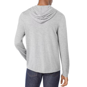 เสื้อฮู้ดดี้ผู้ชายแบบ OEM แขนเสื้อแบบแร็กแลน สีเขียวขี้ม้า แบบไม่มีลาย ขอบดิบ - Product Image 2