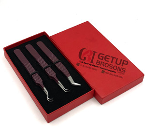 Pince à épiler professionnelle d'extension de cils en acier inoxydable Double incurvée outil de beauté de revêtement de poudre de vin de 45 degrés pour le Volume de botte - Product Image 1