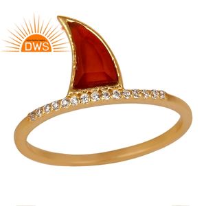 Bague en argent sterling 925, Onyx rouge, CZ requin, Fin, pour filles, vente en gros, plaqué or 18K, fournisseur de bijoux - Product Image 1
