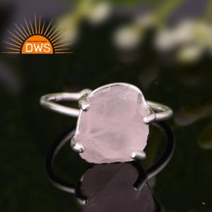 Anillo apilable de Plata de Ley 925 con gema de cuarzo rosa Natural, joyería fina - Product Image 2