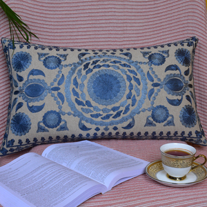 Taie d'oreiller bleue brodée, nouveau modèle, fait à la main, décoration pour la maison, style bohème, Suuzani, vente en gros - Product Image 2