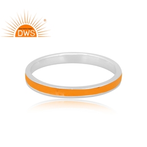 925 Sterling <b>Silver</b> yellow Enamel Design Band <b>Ring</b> For Women Jewelry Manufacturer Dainty Collection - Product Image 3