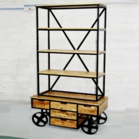 Étagère à roulettes vintage de style industriel moderne, petite vitrine en fer et bois pour salon, bureau à domicile, école – Haute qualité