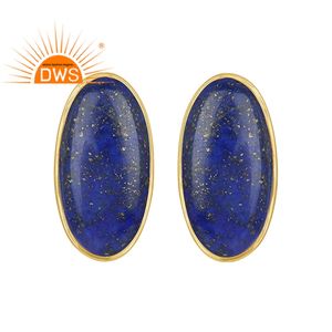 Boucles d'oreilles en Lapis-Lazuli naturel, incrusté en argent Sterling, plaqué or 18 carats, luxueuses bijoux indiens, styliste élégant, vente en gros - Product Image 1