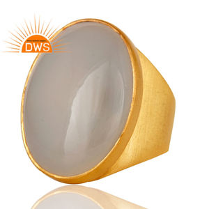 22k Yellow Gold Plated Handmade Natural Chalcedony Brass Dome Ring <b>Fashion</b> <b>Jewellery</b> Supplier - Product Image 3