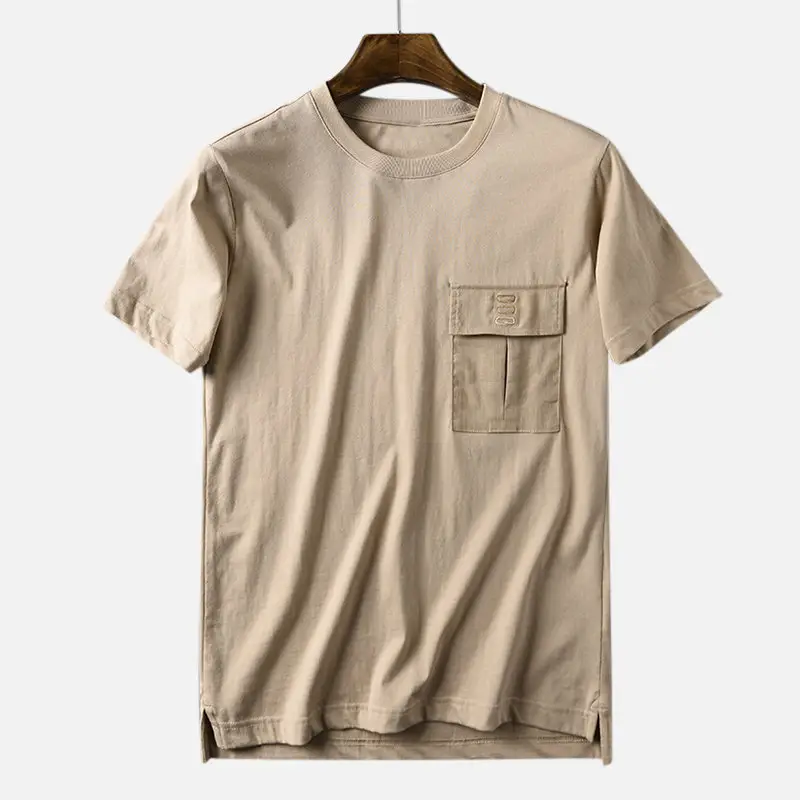 Menの胸ポケット綿無地半袖ラウンド襟tシャツFrom Bangladesh