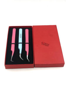 Haute qualité rose et bleu clair poudre revêtement 90 degrés incurvé en acier inoxydable Extension de cils pince à épiler outil de beauté - Product Image 4