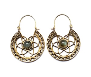 Life of Flower-pendientes de aro para mujer, de piedra natural de latón - Product Image 1