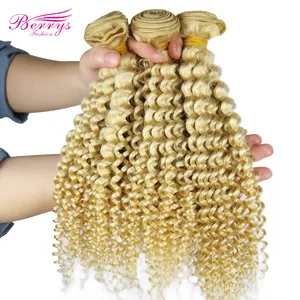 Berrys Fashion 3ピース/ロット613 Deep Bundles Double Weft Blonde Deep Curly Brazilian Virgin Human Hair Extensions 10に30インチ