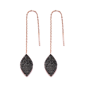 Pendientes de cadena de plata de ley 925 hechos a mano para mujer, aretes con forma redonda de hilo de piedra de circonita negra, venta al por mayor - Product Image 1