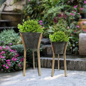 Jardineras de Metal con soportes de madera y orificios de drenaje, para interior y exterior, granja, cualquier tipo de decoración - Product Image 4