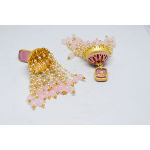 Boucles d'oreilles longues en forme de jhumka en laiton doré mat traditionnel Meenakari en gros pour filles et femmes - Product Image 3