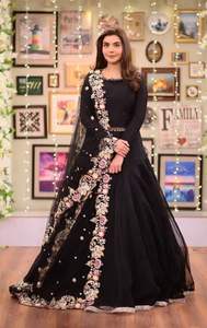 2022 robe brodée Duptta longueur au sol avec décoration en dentelle paillettes perles de verre cristal Dabka pour les vêtements de fête ou de mariage - Product Image 2