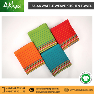 Serviettes de cuisine en coton biologique pur certifié GOTS, tissage gaufré salsa, sans peluches, absorbantes, écologiques, marque OEM, serviettes à thé - Product Image 3