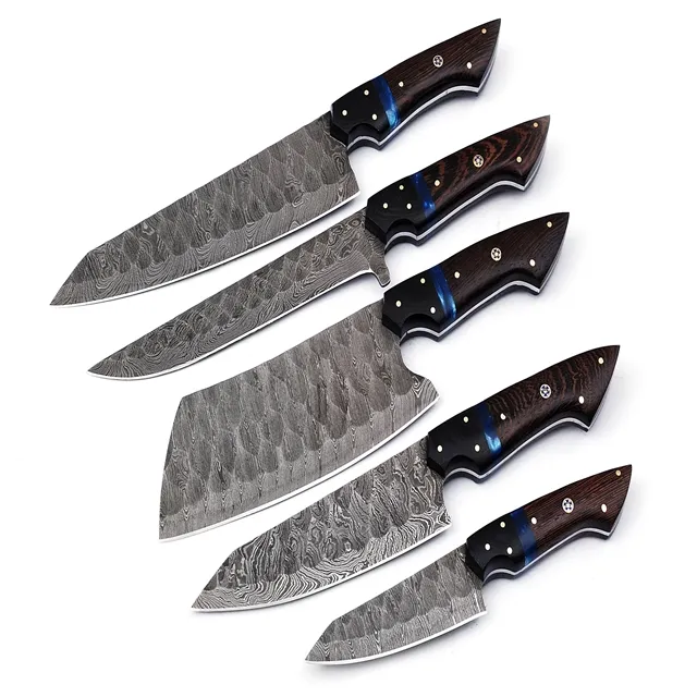 Grandsharp — ensemble de couteaux de Chef, fait à la main, damas élégants, en cuir, lot de 5 pièces (Smk1622)
