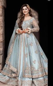 STYLISH INDIAN/PAKISTANI LONG <b>TOP</b> LEHENGA DRESS Embellished DABKA, STONE GLASS BEADS Work for Wedding 2022 - Product Image 2