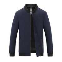 Blouson bomber bleu marine pour homme, col montant, fermeture éclair, doublure polaire, coupe-vent, vêtement décontracté pour l'automne