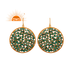 Boucles d'oreilles en pierres précieuses émeraude Créateur de mode indien en argent 925 plaqué or 18 carats Boucles d'oreilles fabricant de bijoux - Product Image 1