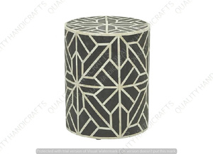 Table de chevet à rayures, tabouret Design à incrustation d'os noir, Table d'appoint indienne pour meubles de salon par artisanat de qualité - Product Image 6