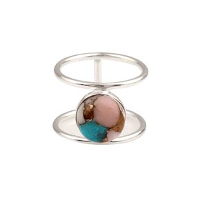 Venta al por mayor 925 plata esterlina Eternity Vermeil anillo Natural Rosa ópalo cobre turquesa piedra preciosa 10mm doble mujer joyería barata - Product Image 6