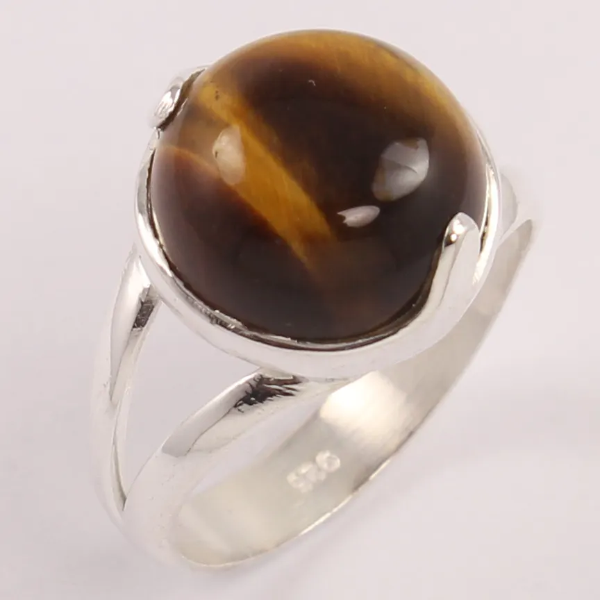 Anillo de piedra de ojo de tigre de plata de ley sólida 925 para mujer, anillo llamativo de piedra sólida Natural, anillo de joyería fina semipreciosa