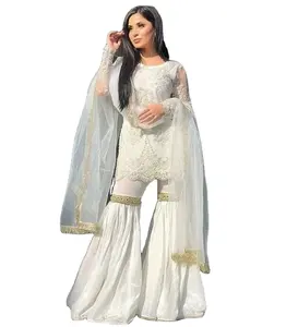 Trajes Salwar blancos de trabajo de bordado exclusivo para diseñador de bodas, traje Punjabi mayorista en India para colección de mujeres 2023