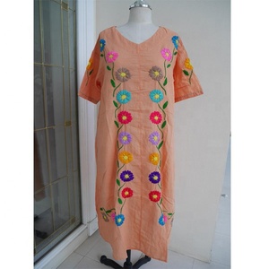 Vestido Vintage de algodón con cuello de pico para mujer, ropa bordada para vacaciones, playa, Primavera, Tropical, Floral, Hawái - Product Image 1