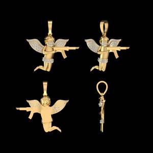 NOUVEAU Pendentif fée personnalisé avec or jaune 14 carats et diamants naturels-5.20 grammes d'or et 0.47 carats POUR HOMMES - Product Image 1