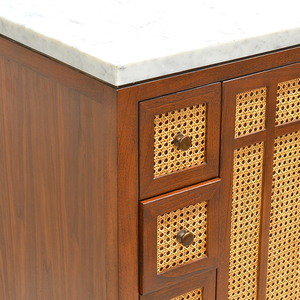 Tocador de madera de caoba sólida y ratán con mármol azul, elegante madera contrachapada tradicional de 1219X600X890, tejido abierto de ratán - Product Image 3