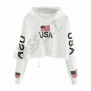 Sudadera con capucha para mujer, con estampado de bandera americana, Tops cortos, Jersey, Top - Product Image 1