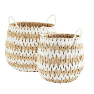 Round Colorful <b>Water</b> <b>Hyacinth</b> <b>Storage</b> <b>Basket</b> With Handle Vietnam Handmade 100% Wholesale - Product Image 2