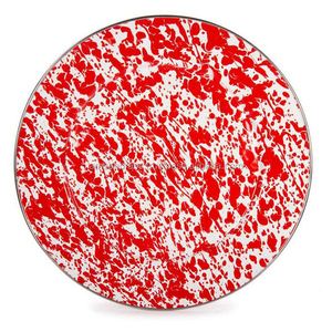 Assiette de chargeur de forme ronde en relief Table à manger Assiette de chargeur Assiettes à vaisselle Finitions enduites de poudre rouge - Product Image 4