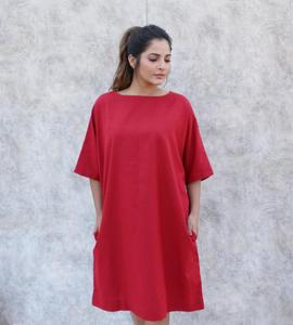 O-Neck Loose Fit Mini Dress Pockets Short Sleeve Formal Solid Crepe Women's Dress Summer Breathable Style - Product Image 1