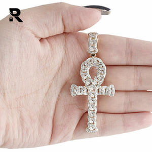 1,03 CT 10K oro blanco IGI certificado cristiano hombres Real diamante cubano enlace Ankh Cruz colgante - Product Image 4