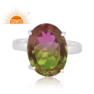 Diseño hecho a mano 925 plata esterlina fina Natural Bio sandía doblete cuarzo piedra preciosa anillo apilable fabricante de joyas - Product Image 2