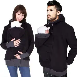 Sweatshirt Unisex Nyaman, Mantel Pembawa Bayi Ukuran Besar Dipakai, Gendongan Bayi Bulu Domba 2 In 1 Hoodie Bersalin Ritsleting