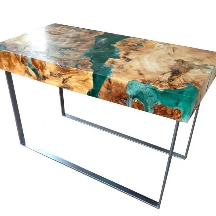 Table complète en résine époxy, table centrale en bois personnalisée, décoration de salon moderne, vente en gros