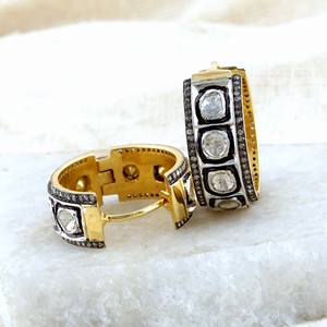 ธรรมชาติโรสตัด Polki เพชร,ปูเพชร925เงินสีเหลือง Vermeil 20มิลลิเมตรห่วงต่างหูเครื่องประดับขายส่ง - Product Image 4