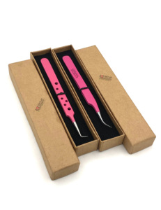 Revêtement en poudre rose de haute qualité 90 degrés Logo personnalisé pince à épiler d'extension de cils en acier inoxydable incurvée Instruments de beauté - Product Image 5