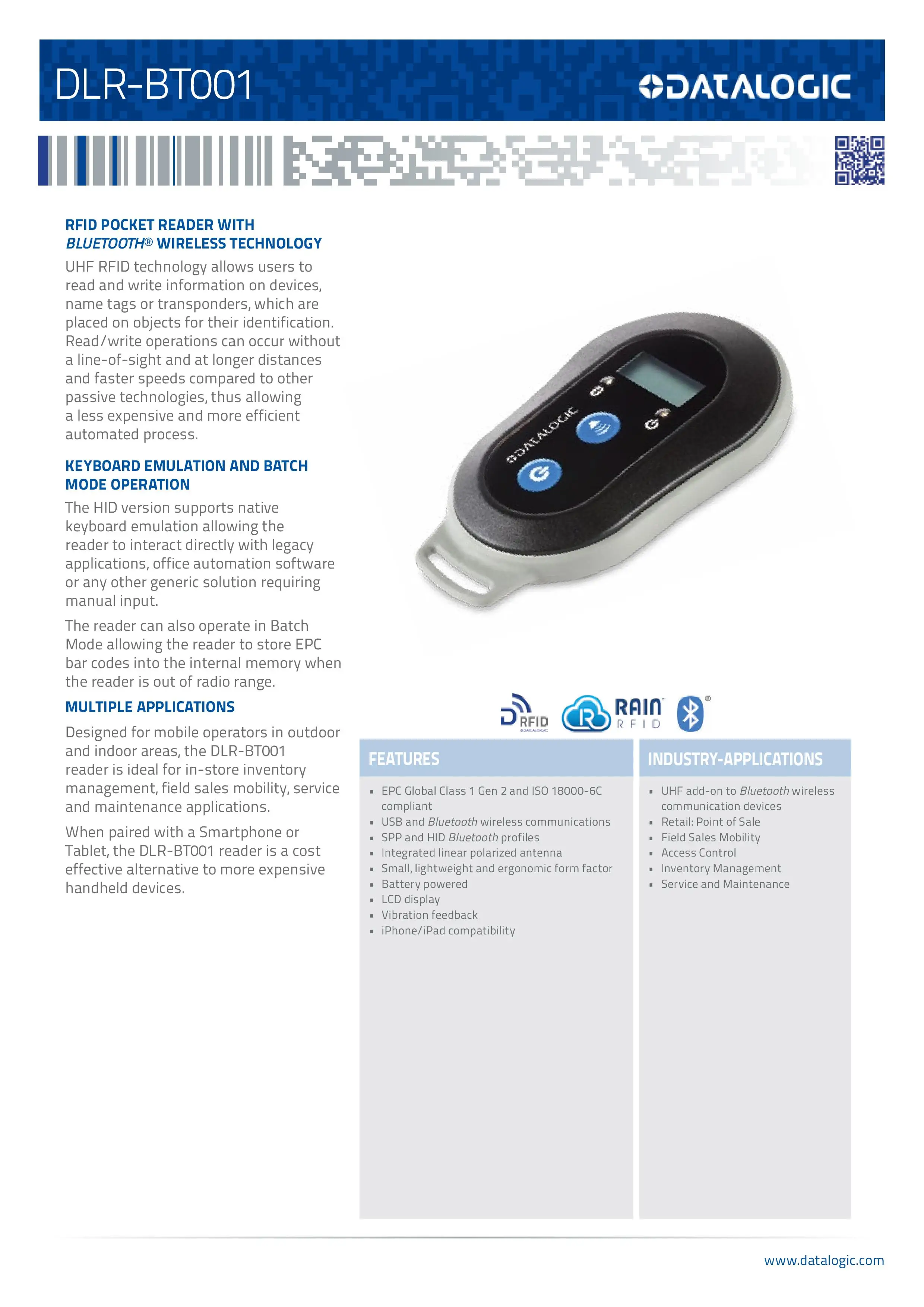 DLR-BT001 - Pocket-sized RFID reader for mobile usage