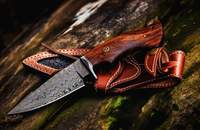 Pisau Lipat Pegangan Rosewood Asli Pisau Saku Kecil Baja Damaskus untuk Luar Ruangan Isonz-Pisau Logam 23 Baja, D2 Damascuss