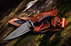 Couteau pliant à manche en bois de rose Original, petit couteau de poche en acier damas pour l'extérieur Isonz-couteau en métal 23 acier, D2 damas - Product Image 2