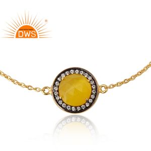 Pretty Yellow Moonstone Gemstone Bracelet Wholesale Sterling Silver 18k Gold Plated Chain Bracelet CZ Jewelry - Product Image 2