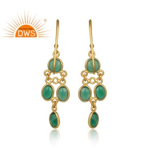 Pendientes de plata de ley 925 con gema de ónix verde Natural, joyería colgante para mujeres - Product Image 4
