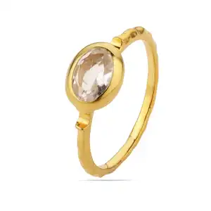 Anillo de cuarzo chapado en oro con gema de cristal, anillo hecho a mano