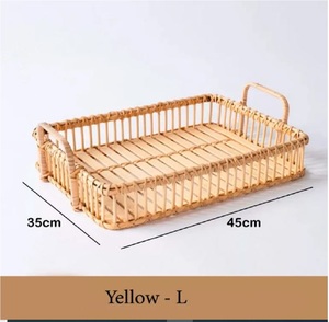 Set of 2 Vintage Design Rattan Food Tray Brown Color <b>Shade</b> Woven Work Food Serving Tray Round Shape Eid Decoration <b>Accessories</b> - Product Image 4